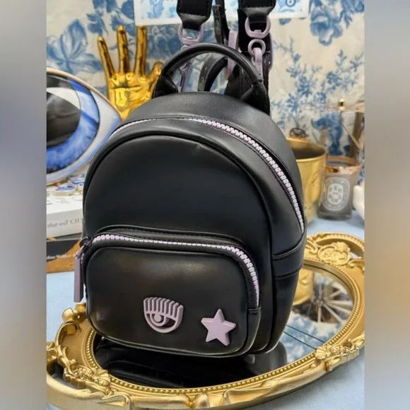 🆕 CHIARA FERRAGNI 🧿 NWOT Eye Star Mini Backpack, Black & Lilac - Picture 6 of 14